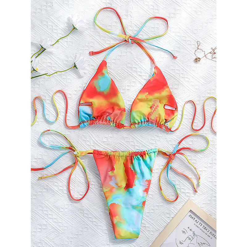 Print Bikinis Halter Swimsuit Women Thong Bathing Suits Bandage Swimwear Conjunto Biquinis Feminino Trajes De BañO Mujer
