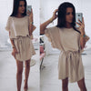 New Loose Large Size Belt Ruffled Sleeve round Neck Solid Color Dress