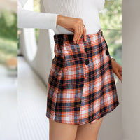 Office Lady A-Line Plaid Irregular Suit Skirt Casual High Waist Button Up Mini Skirt Autumn Winter Female Bottom