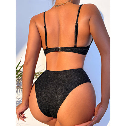 High Waist Bikinis Solid Swimsuit Women Push Up Bathing Suits Swimwear