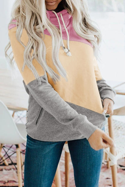 Pink Colorblock Pocketed Hoodie