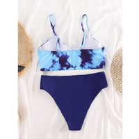 Tie Dye Print Sexy Split Swimsuit Bikini Set High Waist Swimsuit Beachwear