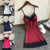 Silk Night Gown Lace Patchwork Mini Night Dress Spaghetti Strap Sleepwear Ladies Chest Pad