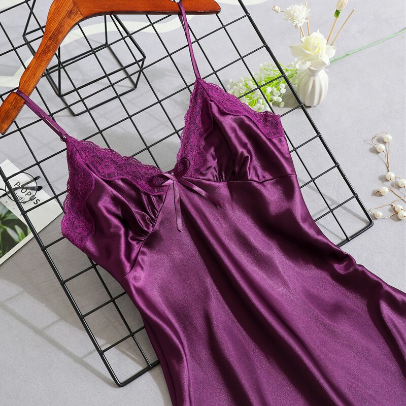 Night Dress Women Sexy Sleepwear Lace Summer Nightdress Homewear Nightwear Silk Sleeveless Women's Nightgown Size M-XXL Dresses