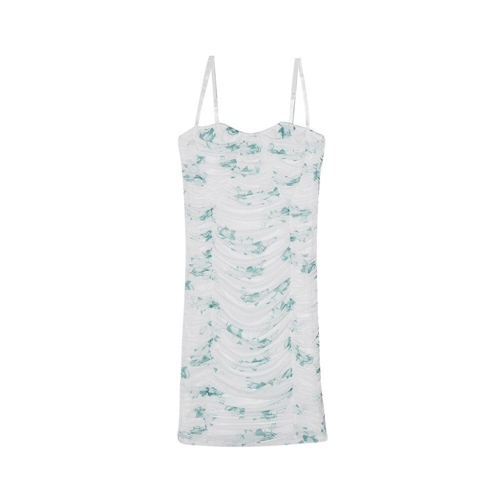 Women Close-fitting Slip Dress with Floralpattern, Light Green Floral Printed Pattern Sleeveless 1piece,Light Green