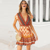 Floral Print Ethnic Summer BeachSplit Stylish Style Sleeveless V-Neck Spaghetti Strap Beach dress