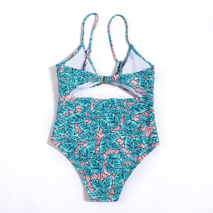 Sexy Women One Piece Suits High Waist Bikini Striped Summer Floral One Piece Bandage Swimwear Swimsuit