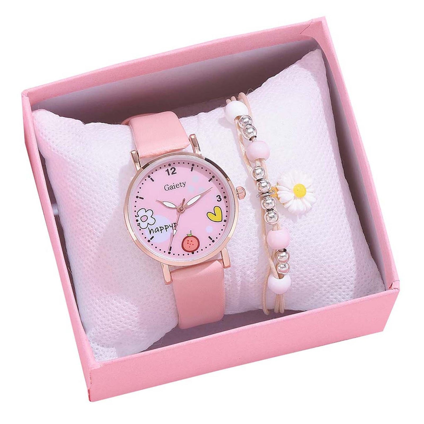 Macaron Leather Belt Watch Daisy Bracelet Set Contain Box