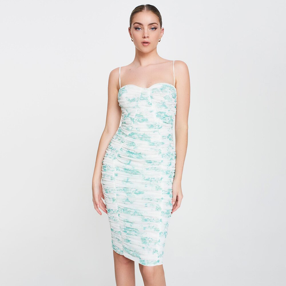 Women Close-fitting Slip Dress with Floralpattern, Light Green Floral Printed Pattern Sleeveless 1piece,Light Green