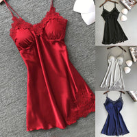 Silk Satin Night Dress Sleeveless Nighties V-neck Nightgown Nightdress Lace Sleepwear Nightwear