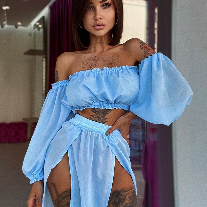 2021 Two Piece Dress Swimwear Swimsuit Bikini Beach Cover Up Women Summer Ladies Bathing Suit Solid Wear