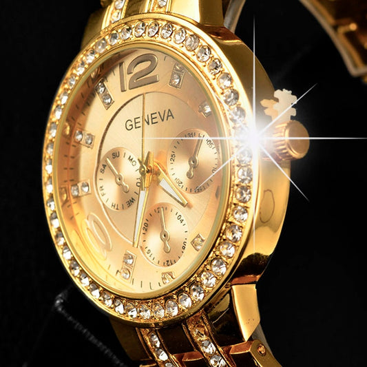 Stainless Steel Women's Rhinestone Quartz Watch