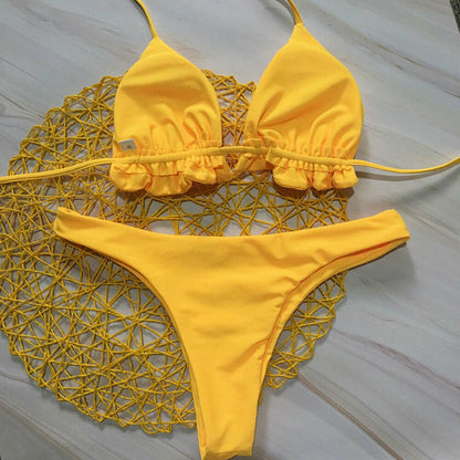 Beachwear Summer Bikini Set Sexy Bandage Brazilian Top Thong Bottom Set  Push-up Swimwear