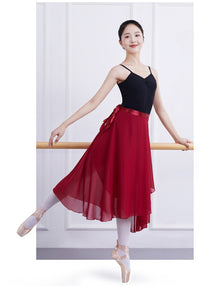 Long Chiffon Ballet Skirts Adult Ballroom Dance Skirt Black Burgundy Ballet Costume Waist Tie Dress