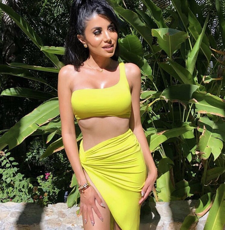 Sexy One Shoulder Two Piece Set Solid bandage Bodycon 2 Piece Set Women Sleeveless Crop Top And Skirt Summer Set