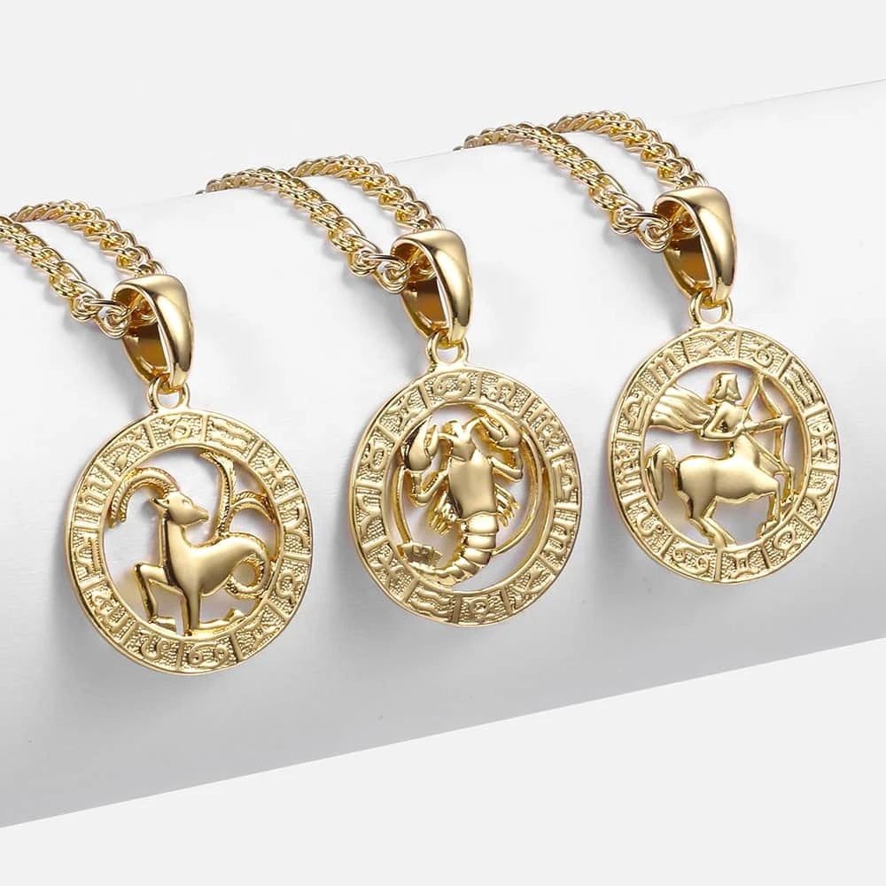 12 Constellations Zodiac Sign Gold Pendant Necklace for Women Men