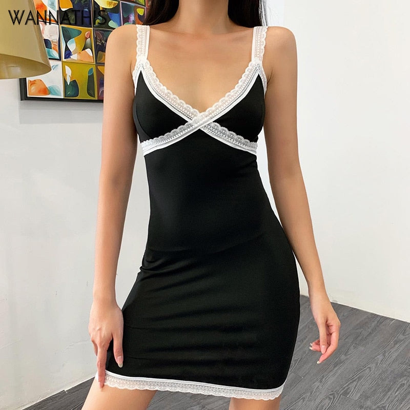 V-Neck Spaghetti Strap Summer Mini Dresses Women