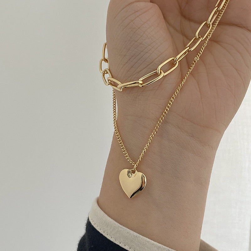 Gold color necklace hip-hop sweater chain love pendant sweater chain long multi-layer necklaces for women