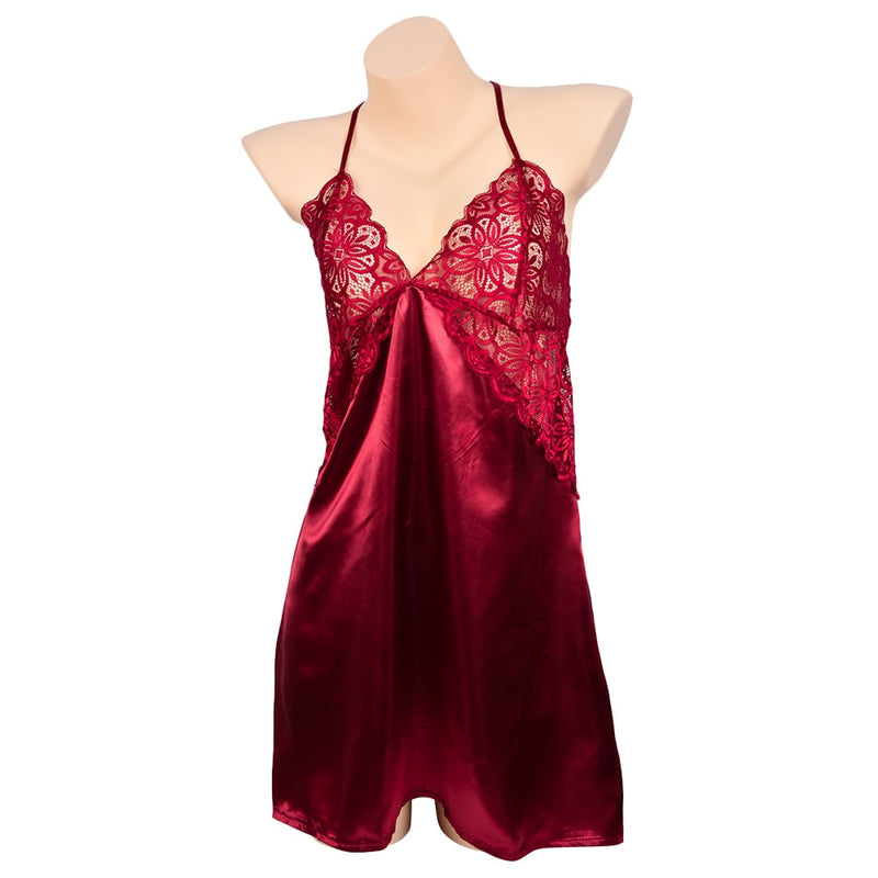 Silk Satin sling dress mini dress Night Gown Sleeveless Nightdress Lace V-neck Nighties Sleepwear