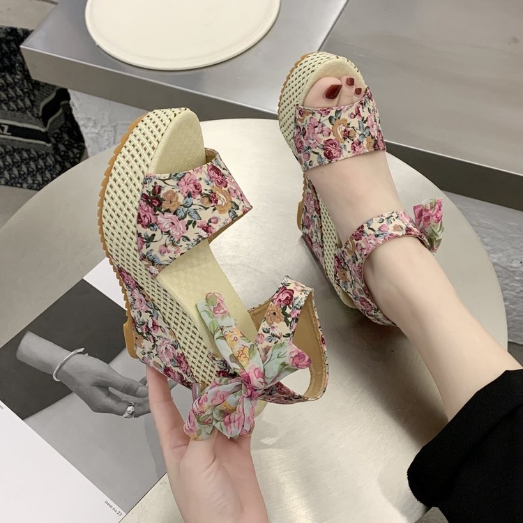 INS hot lace Leisure Women Wedges heeled women Shoes 2020 Summer Sandals Party Platform High Heels Shoes Woman