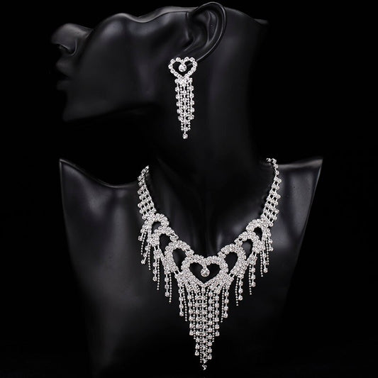 TREAZY Luxury Rhinestone Crystal Bridal Jewelry for Women Heart Tassel Necklace Earrings Bracelet Set Wedding Jewelry Gifts