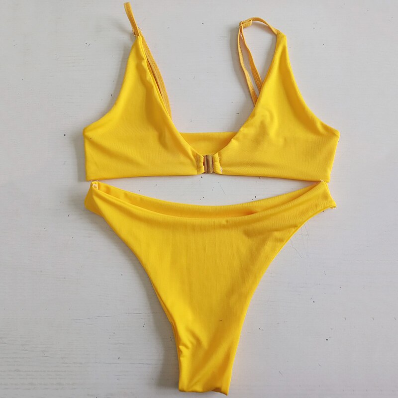 Sexy Ladies Bikini Set 2021 Summer Fashion Solid Color Bathing Suit Push-up Bra + Low Waist Panties Triangle Swimsuit Beachwear