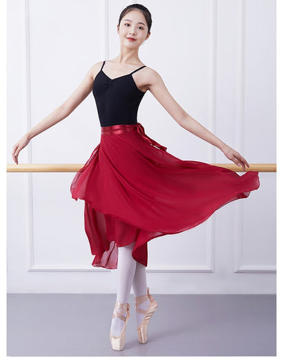 Long Chiffon Ballet Skirts Adult Ballroom Dance Skirt Black Burgundy Ballet Costume Waist Tie Dress