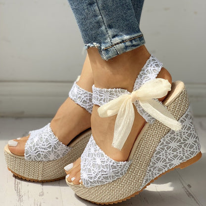 INS hot lace Leisure Women Wedges heeled women Shoes 2020 Summer Sandals Party Platform High Heels Shoes Woman