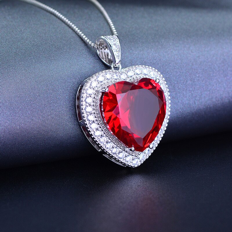 925 sterling silver necklace with heart shape ruby zircon pendant