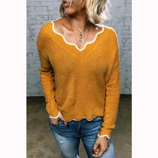 V-neck Long Sleeve Tops Winter Autumn Warm Pullover