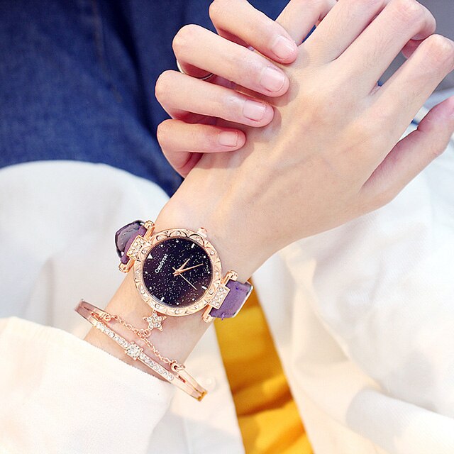 Star Sky Dial Clock Luxury Rose Gold Women's Quartz Wrist Watches Bracelet Box Set