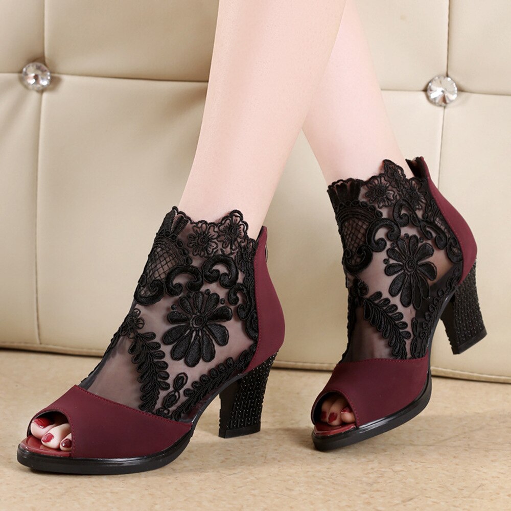 Mesh Peep Toe sandals sexy High heels 7 cm