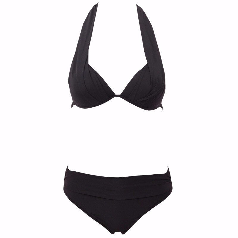 Sexy Two Piece Bikini Swimsuit Women Swimwear Push Up Black Vintage Bathing Suit Brazilian Bikinis