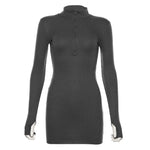 autumn winter stretch Slim Soft Ribbed Knitted turtleneck dress woman 2021 fashion solid black casual bodycon Zip dress