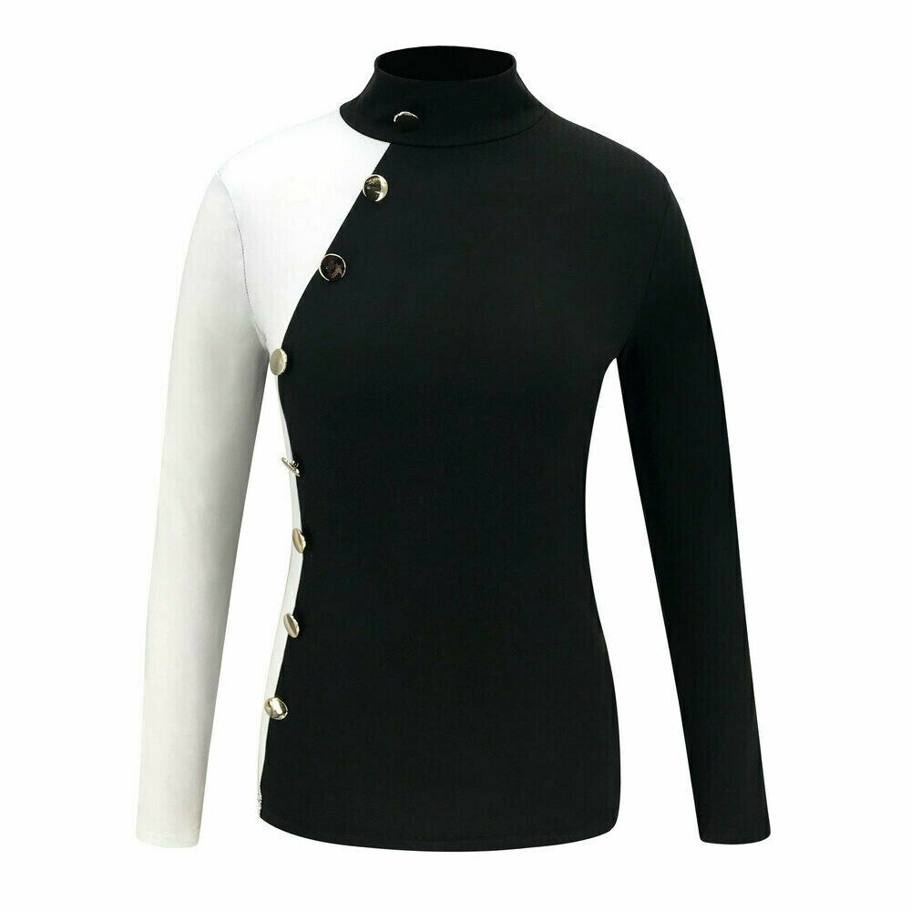 Long Sleeve Buttons Solid Turtleneck Stretch Sweater Pullovers Tops
