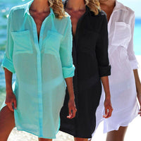 New 2020 Summer Women Summer Bikini Cover Up Beach Mini Dress Swimwear Bathing Long Top Shirts