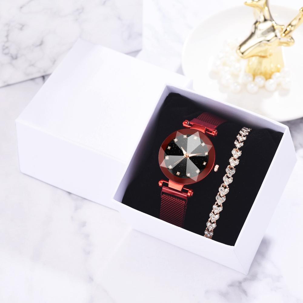 2pcs/Set Magnetic Starry Sky Wristwatch with Box