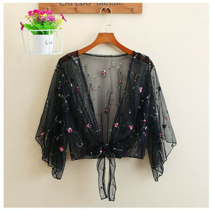 Long Sleeve Beach Cover Up Bathing Suit Swimsuit Floral Tops Cardigan Thin Coat Casual Party Outwear Blouse Cover Up