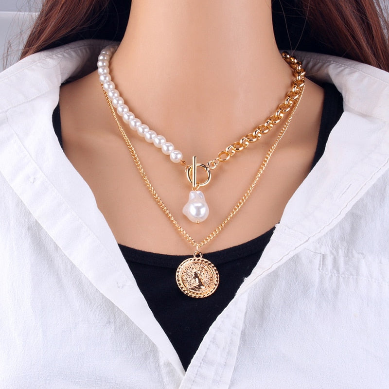 Fashion Chain Pearl Necklace For Women