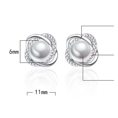 925 Sterling Silver High Quality Crystal Zircon Pearl Flower Retro Earrings