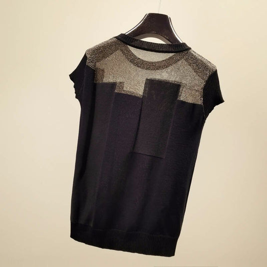 Korean Patchwork Ice Silk Knitted Thin Blouse