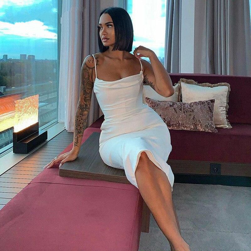 White Strap Midi Dress Ruched Bodycon