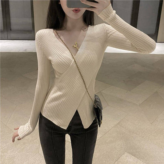 Long Sleeve Korean Pullovers Clothes Ladies Tops Slim Basic Black Sweater