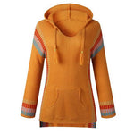 Long Sleeve Stripes Patchwork Hoodie Pocket Knit Sweater