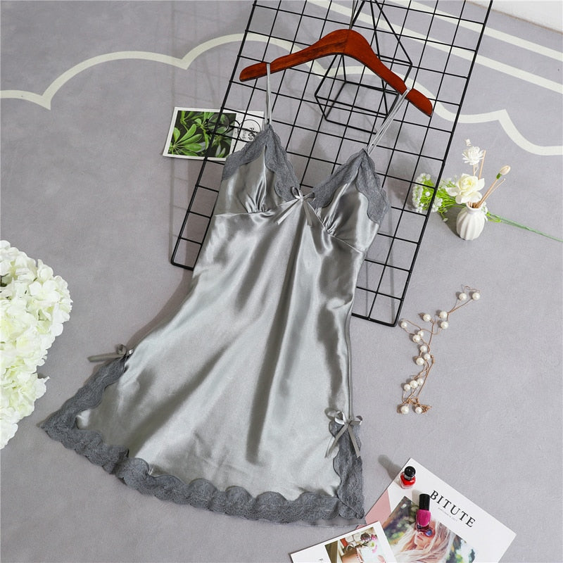 Night Dress Women Sexy Sleepwear Lace Summer Nightdress Homewear Nightwear Silk Sleeveless Women's Nightgown Size M-XXL Dresses