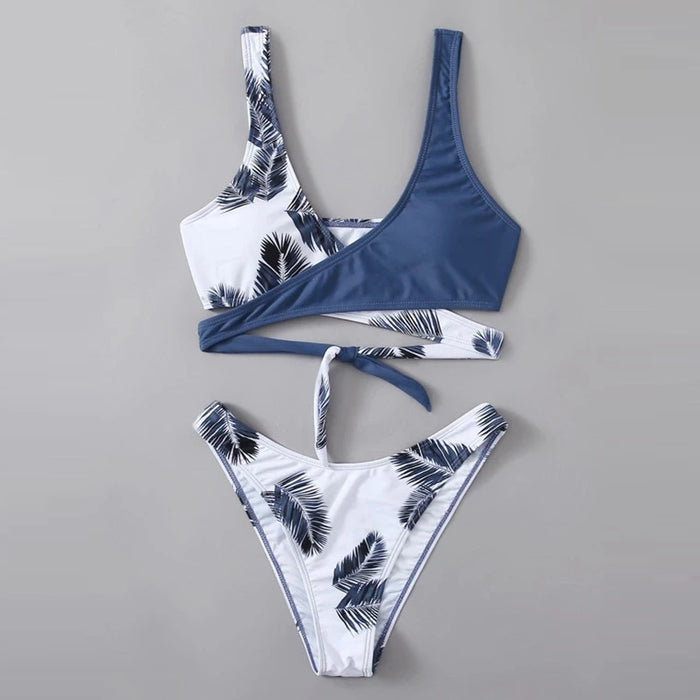 Leaf Print Wrap Bikini Set Push Up Swimsuit Beachwear Padded Swimwear Bikini Set Swimsuit