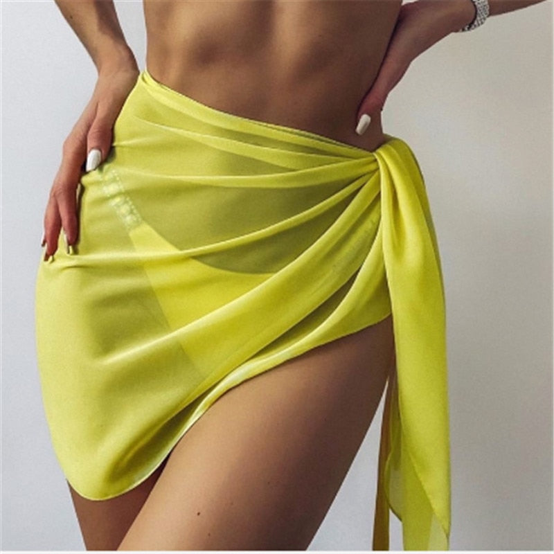 iTranyee Sexy Women Chiffon Swimwear Pareo Scarf Cover Up Wrap Kaftan Sarong Beach Wear Candy color Bikinis Cover-Ups Skirts y2k