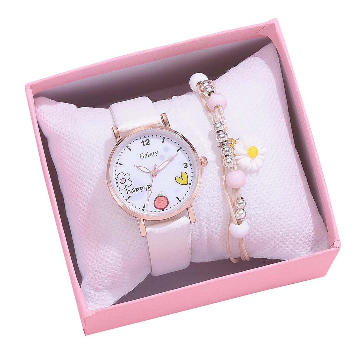 Macaron Leather Belt Watch Daisy Bracelet Set Contain Box