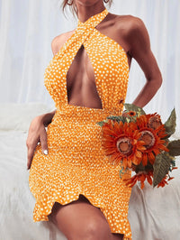 wsevypo Backless Tie Up Short Wrap Bodycon Sundress Women Sexy Cross Halter Mini Sheath Dress Party Ladies Cutout Front Dress