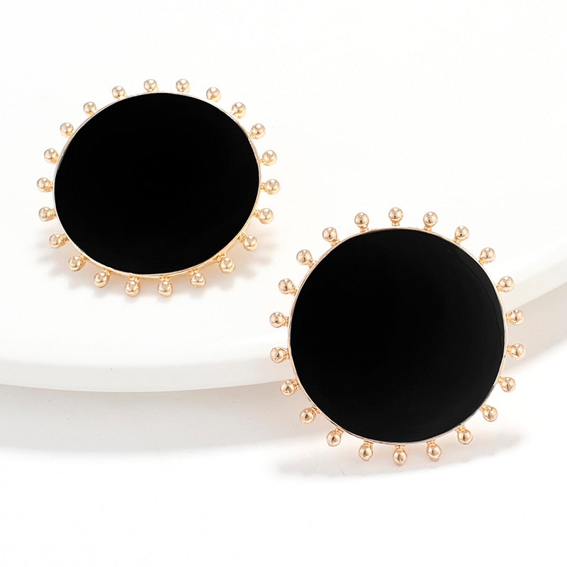 Vintage Black Round Stud Earrings for Women